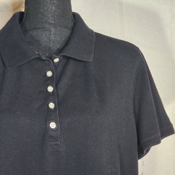 Izod Woman Black Lilac Piping 5 Button Cotton Span SS Henley Polo Top Size 1X - Picture 5 of 16